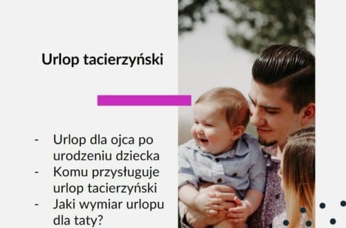 mężczyzna z małym chłopcem, grafika do artykułu na blogu Adwokat Kobiet Urlop tacierzyński. Tekst na grafice: Urlop dla ojca po urodzeniu dziecka Komu przysługuje urlop tacierzyński Jaki wymiar urlopu dla taty?