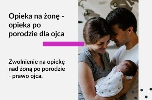 Tekst na grafice: Adwokat Kobiet. Opieka na żonę - opieka po porodzie dla ojca. Zwolnienie na opiekę nad żoną po porodzie - prawo ojca. Na zdjęciu kobieta, mężczyzna i dziecko.