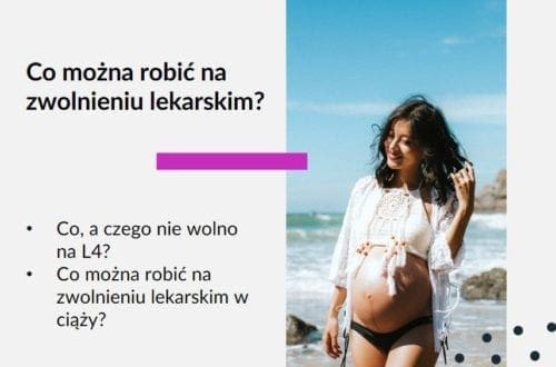 Tekst na grafice: Adwokat Kobiet. Co można robić na zwolnieniu lekarskim. Co można robić a czego nie wolno robić na L4. Co można robić na zwolnieniu lekarskim w ciąży. Na zdjęciu kobieta w ciąży.